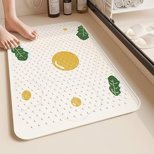 Antideslizante Bañera 40X70Cm Amarillo Alfombrilla De Baño Antideslizante Rectangular,Tapete Grande De PVC con Ventosas, Ideal para Ancianos, Adultos, Infantil Y Niños