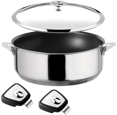 CUISINOX - Eclipse - Sauteuse 24 cm revêtement céramique - Fond encapsulé - Compatible tous feux dont induction - Acier inoxydable 18/10 - Finition miroir - Couvercle - Anses amovibles