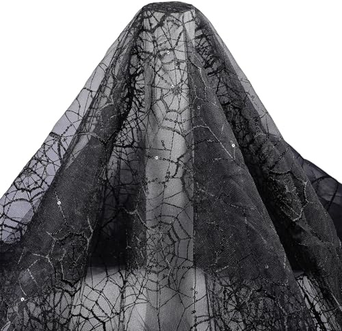 FREEBLOSS 3 Yards Spinnennetz Spitzenstoff Spinnennetz Stoff Meterware DIY 59 breites Netz Weicher Tüllstoff Zum Nähen Basteln Halloween Dekorationen Schwarz