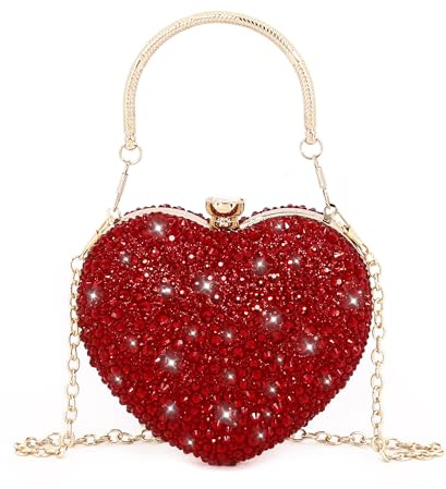 Naimo Damen Herz Clutch Strass Handtasche Glitzer Mini Tasche Abendtasche für Party Hochzeit Cocktail