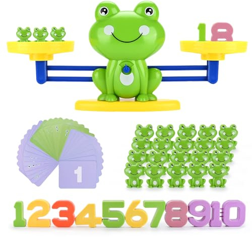 KIMIGO Lernspielzeug Mathe-Spiel,Montessori Spielzeug für Kinder,Zählen und Rechnen Lernen Frosch Lernspielzeug mit Waage und Zubehör,Lernspiele Kinderspielzeug Geschenk für Jungen Mädchen ab 3 Jahre