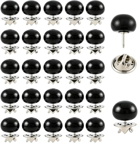 GORGECRAFT 30 Set 12mm Schwarze Brosche Ohne Nähen Einfache Brosche Für Damen Abnehmbare Perlenbrosche Knopfnadeln Wiederverwendbare Perlen Nieten Dekorative Knöpfe Clips Befestigt Für Kleidung DIY
