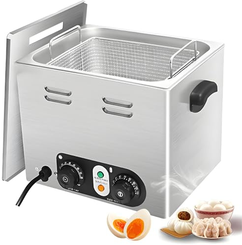 Caldera de huevo comercial, olla de cocción de acero inoxidable con cesta de malla, 45 piezas de gran capacidad, sartén de cazador de huevos para restaurante