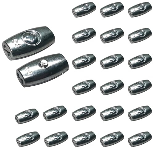 PONEZG 24 Stück Seilklemmen 2mm Zinklegierung Drahtseilklemme Eiform, Seilklemme Litzenverbinder Seilverbinder zum Schrauben, Drahtklemme für Drahtseile 2 mm