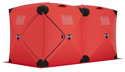 Garvee Pop Up Ice Fishing Tent Insulated Ice Fishing Shelter Portable Hub-Style Shelter Shanty Windproof and Warm, Multiple Sizes for 3-4 Person, Blue, 6x6x6.6 Ft