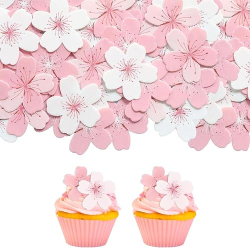 DOKRIN Topper per cupcake non commestibili 60 pezzi di decorazioni per torte a forma di fiori di ciliegio, decorazioni per cupcake 3D per matrimoni, compleanni, anniversari, Natale, Ringraziamento
