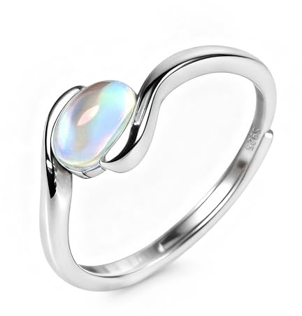 Adjustable Moonstone Rings for Women, Hypoallergenic 925 Silver Ring, Mood Ring for Anxiety Relief, Best Gift For Her, Jewellery Gift for Valentine's Day, Birthday, Engagement Promise Wedding