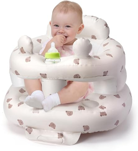 Inflatable Baby Seat 3–36 Months, Zolirao Sit Me Up Floor Chair with Built-in Air Pump, BPA-Free & Easy to Clean, Supportive Feeding Seat with Cute Bear Design（Bear）