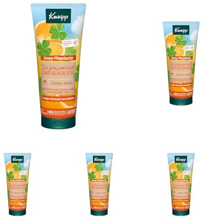 Kneipp Aroma-Pflegedusche Sei Frei, verrückt und glücklich – Sonniger Glücksduft nach Apfelsine - Mit pflanzlichen Wirkstoffen - vegan - 200ml (Packung mit 5)