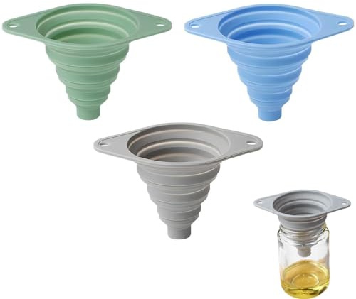 New Collapsible Kitchen Funnel Set 3 Pack, Food-Grade Silicone Funnels Flexible & Space-Saving Kitchen Gadgets (Blue, Green, Gray)