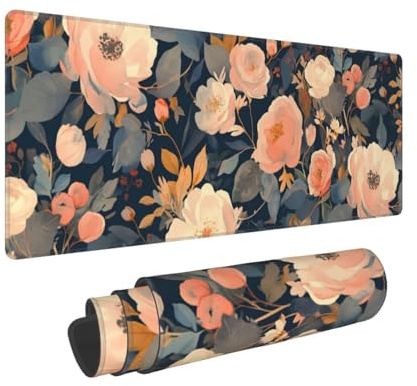 Alfombrilla Ratón XXL Gaming 1400x600x3mm, Grande Alfombrilla Ratón Flor Patrón Mouse Pad Gaming, Tapete Rato Planta Impermeable y Antideslizante Base de Goma para Decoracion Escritorio Hogares 0E-474
