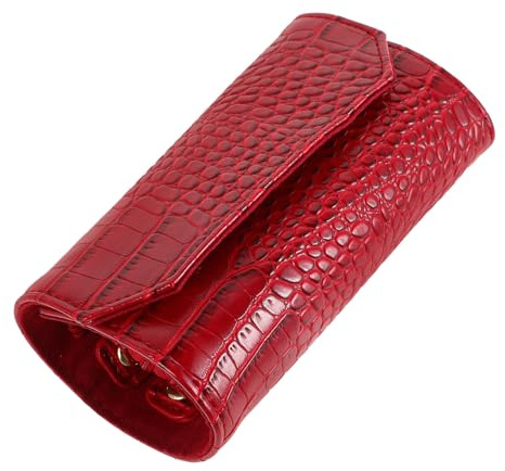 Hohopeti Rotolo Portagioielli da Viaggio Multifunzionale Fibroso Effetto Coccodrillo Custodia Compatta Porta Gioielli da Donna Colore Rosso Fuoco Organizer Portatile Antiaggrovigliamento