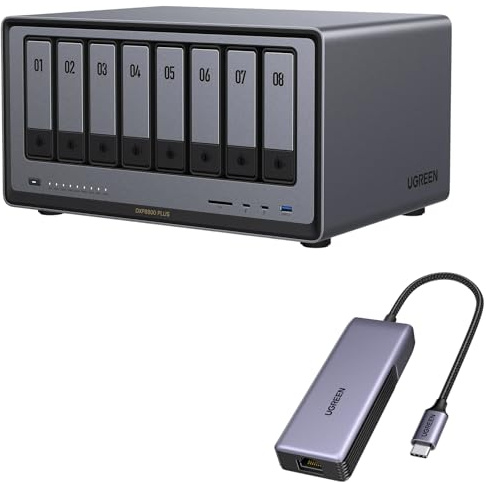 UGREEN NASync DXP8800 Plus 8-Bay NAS Server mit 5Gbps USB C LAN Adapter (Diskless)