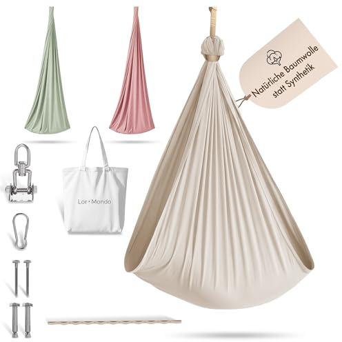 Lori Mondo Hängeschaukel – Gemütliche Indoor Schaukel aus Baumwolle für entspannte Momente, inkl. Montageset und Baumwolltasche (Naturbeige)