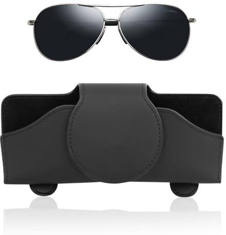 Gansdnek Sonnenbrillenhalter Auto, Brillenhalter für Auto, Leder Auto Brillenhalter, Schwarz Sonnenbrille Halterung Auto, Magnetverschluss zur Aufbewahrung für Alle Fahrzeuge