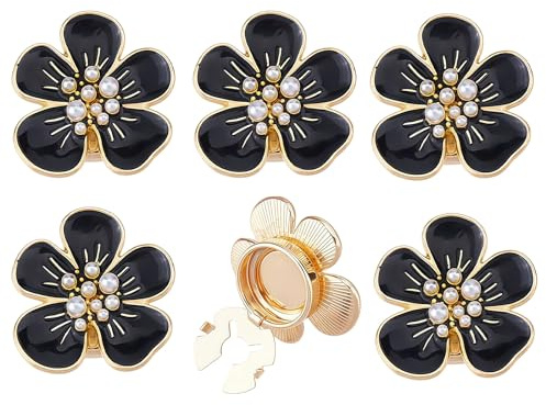 Vordpe Juego de 6 cubiertas de botones de camelia, gemelos de flores blancas, clips decorativos para botones de camisa de aleación, para blusas de mujer, traje, esmoquin, bricolaje (negro)