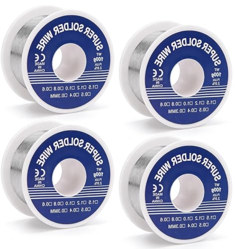 Solder Wire Lead Free, 4 Rolls Leaded Solder 2×0.8mm/2×1mm 100g with Rosin Core Soldering Wire for Electrical Components Repair and DIY