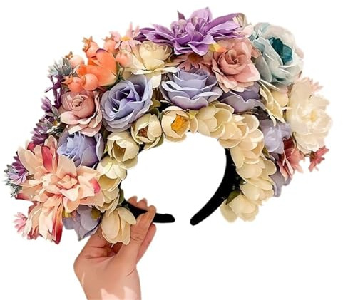 Blomsterhårband för bröllop, Bröllopskrans Pannband Konstgjorda Blommor Siden Filt Blomma Krona Hårband Flerfärgad