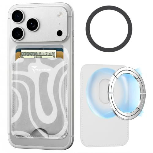 TECHMADE Korthållare kompatibel för iPhone, adapterring ingår - plats för 3 kort eller kontanter, snabbt utdragningssystem - RFID-blockering, veganskt konstläder, Fantasy grå, Taglia Unica, Avslappnad