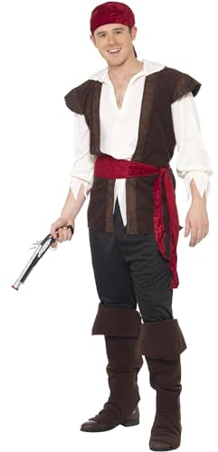 Smiffys, Herren Piratenkostüm, Kopftuch, Oberteil, Hose, Gürtel und Überstiefel, 20469 Halloween