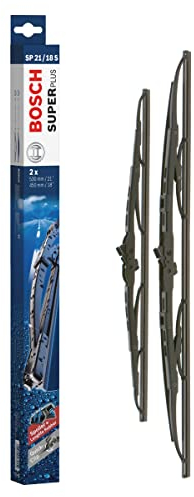 Bosch SuperPlus Spoiler SP21/18S - Front Windscreen Wipers - Set of 2 Replacement Blades - Comes with Pre-assembled Quick-Clip Adapter - 2 Blades, 530mm/450mm