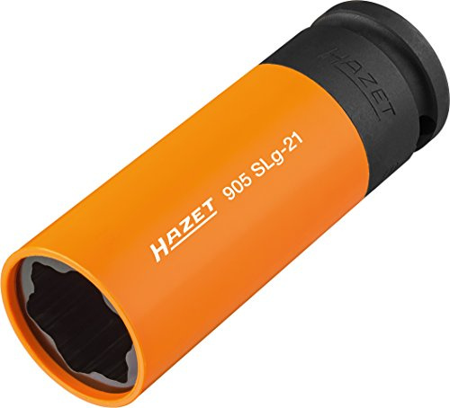 HAZET Steckschlüsseleinsatz (1/2 Zoll (12,5 mm) Vierkantantrieb, mit Kunststoffhülse zum Schutz von Felgen, mit Sonderprofil, Schlüsselweite: 21 mm) 905SLG-21, Mehrfarbig