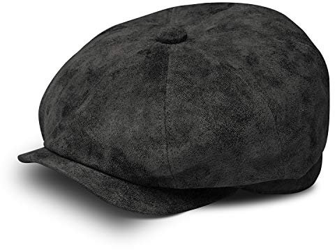fiebig 8-Panel Pigskin flatcap för män och kvinnor | glidande mössa i läder | Skärmmössa med foder | Läder keps för hela året | ballongmössa med skärm