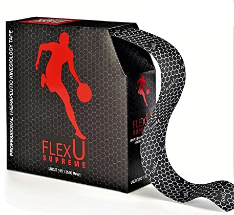 FLEXU Kinesiologie-Tape; Großpackung; 35 Meter ungeschnitten; Hypoallergenes therapeutisches Erholungsbad; Lindert Schmerzen, reduziert Schwellungen und führt zu Einer schnelleren Genesung (Schwarz)
