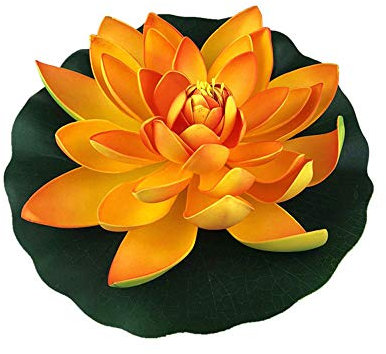 Künstliche schwimmende Wasserlilie, EVA, Lotusblüte, Lotusblätter, Wasser, schwimmende Schaum-Lotusblüte für Teichdekoration (Sonnenuntergangs-Rot, 28 cm)