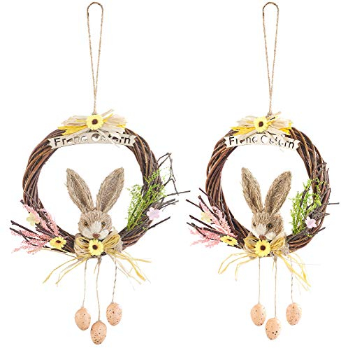 PEARL Osterdeko: 2er-Set Weidenkränze zum Aufhängen, mit Schriftzug Frohe Ostern (Türkränze Ostern, Osterdeko Weidenkranz, Osterhasen)