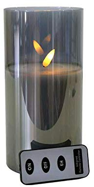 Klocke Dekorationsbedarf Hochwertige LED Kerze im Glas - mit Fernbedienung & Timer - ⌀ 10 cm - Realistische & Flackernde Flamme - Weihnachten Deko (Grau, Medium: 20 cm)