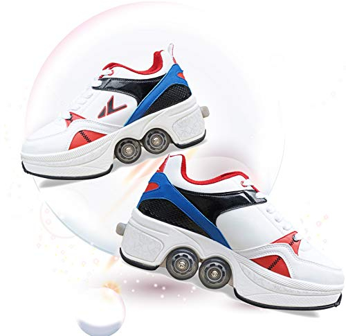 Quad Skate Rollerskates Für Damen,2 In 1 Inline Skates Herren,Unisex Sport Freizeit Laufschuhe Sneakers,EUR33