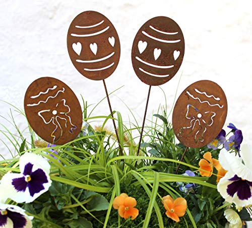 4er Set Osterdeko Ostereier Rost Deko Ostern Osterhase Garten Oster Eier Gartenstecker Edelrost 30 x 6 cm