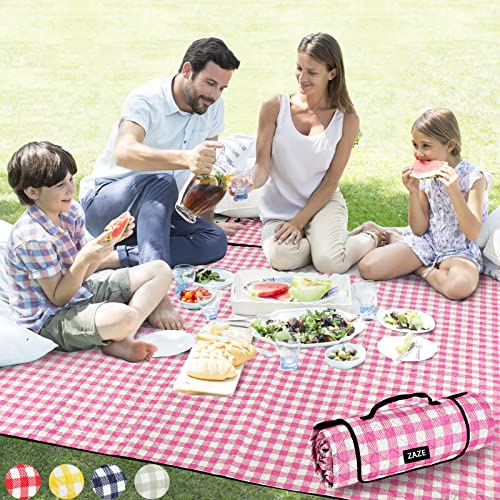ZAZE Picknickdecke, wasserdicht, sanddicht, 203 x 203 cm, 3-lagig, niedlich, kompakt, extra groß, maschinenwaschbar, faltbar, Strandmatte, große XL, Outdoor-Decken für Frühling, Sommer, Camping, Park,