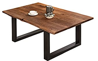 SAM Couchtisch 100 x 70 cm Billy, echte Baumkante, Akazienholz nussbaumfarben, massiver Sofatisch, U-Metallgestell Mattschwarz