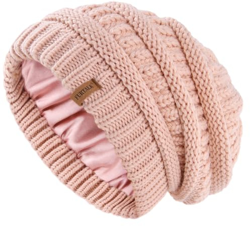 FURTALK Unisex Slouch Beanie Satin gefütterte Strickmütze für Haar Herren und Damen Wintermütze