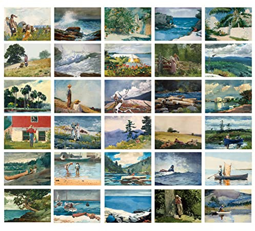HOSTEESSCHOICE Vintage Art Postcards set of 30 Post card of American Artist Winslow Homer variety pack Famous Painting Scenery,4 x 6 Inches