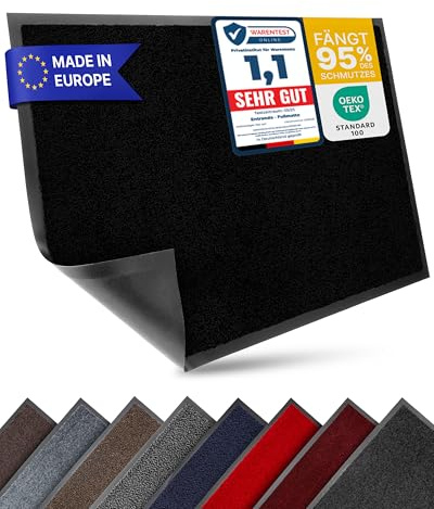 Entrando Fußmatte 40x60 cm - Schmutzfangmatte innen und außen, Schwarz | Waschbarer Fußabtreter und Fußabstreifer für Haustür und Außenbereich - Türmatte rutschfest, wetterfest, nur 7 mm flach