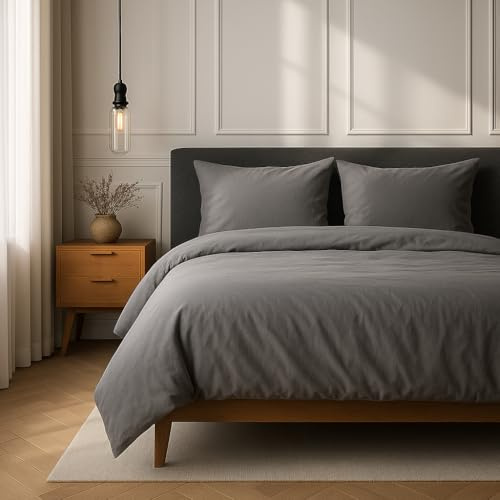 VEL VET HOME Bettwäsche 155x220 Baumwolle Bettbezug 155x220 cm mit Kissenbezug 80x80 cm Hohe Qualität Bettwäsche-Set mit Reißverschluss 100% Baumwolle Made in EU Hellgrau 155 x 220