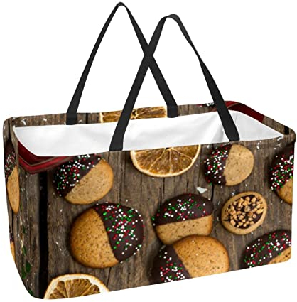 Grand sac utilitaire pliable réutilisable pour courses pain d'épices chocolat biscuits planche en bois