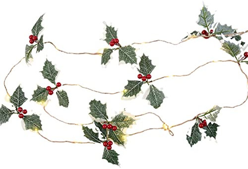 Kripyery Weihnachts-Lichterkette, Tannenzapfen, rote Beeren, Pompons, Pilz, Weihnachtsmann, Karte, Fensterverband, batteriebetrieben, Weihnachten