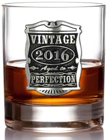 English Pewter Company Vintage Years 2016 10th Wedding Anniversary Whisky Glass Tumbler - Unique Gift Idea for Men for that Special Tin Anniversary - Personalised with Free Engraving [VIN007]