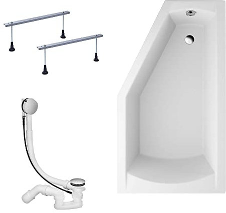 KOLMAN Badewanne SELENA Eckbadewanne 160x90 Rechts ohne Verkleidung, Ablaufgarnitur und Füßen Komplettset 3in1 Premium Original Acryl Wanne Siphon