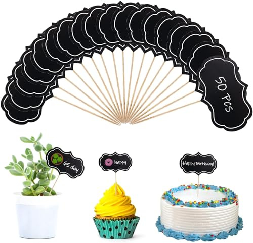 YHSKJCD 50 Stück Mini Holz Tafel Set, Mini Chalkboards Spitzenform Mini Kreidetafeln Set Buffet Namen Preis Schilder Dekotafel Food Signs Message Board Schilder Blackboard für Hochzeit Party