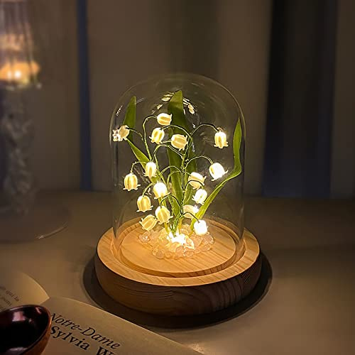 DIY Lily Night Light, Handmade Lily of The Valley Table Lamp Artificial Flowers Bedroom Lamp for Women Birthday Anniversary Thanksgiving Christmas Valentine's Day Mother's Day