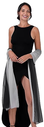 BlackButterfly Satin Seidig Braut Hochzeit Party Abend Schultertuch Pashmina Umhängetuch (Schwarz - Silber, 60CM X 240CM)