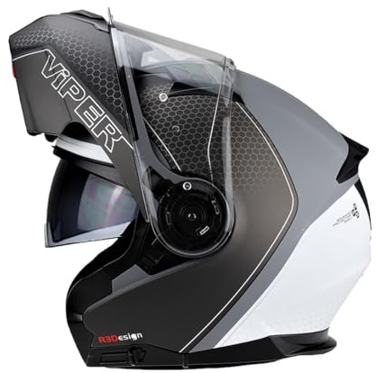 Motorbike ViPER RSV345 Flip Up Front Modular Helmet NEW Motorcycle Scooter Crash Sports Racing Touring ACU ECE Approved DVS Helmet -Trik Black/White - Trik Black/White - L (59-60 CM)