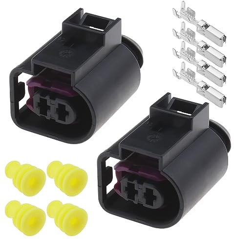 Create idea 2 Sets 2 Loch Gehäuse Buchse mit Klemmen Gummidichtungen 4D0971992 Kompatibel mit VW Golf Kompatibel mit Audi A3 A4 A6 Q5 Hupe Stecker Stecker