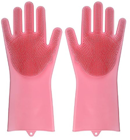 TOYOCC Silicone Gloves Kitchen Microwave Insulation Cleaning Gloves Dishwashing Gloves Silicone Dishwashing Brush (pink)