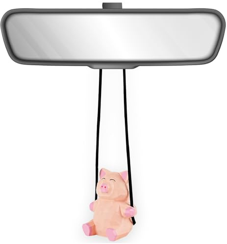 VIPbuy 100 % handgefertigtes Holz-Schaukel-Schweinchen Autoanhänger – niedliche handgeschnitzte und bemalte Holzfigur fürs Rückspiegel-Dekor und Geschenk (Schweinchen)